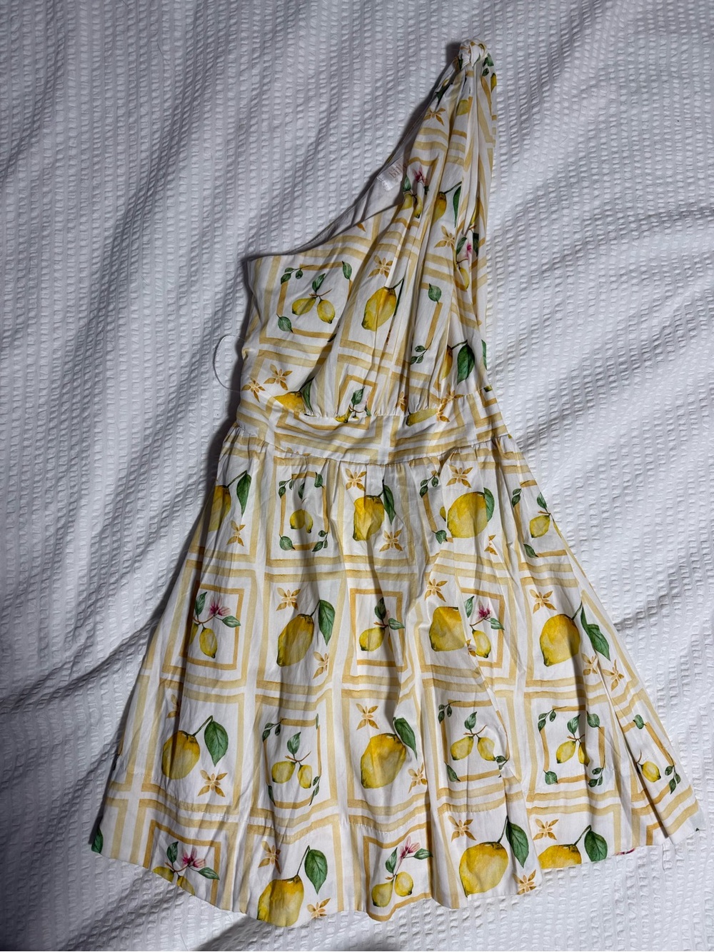 One-Shoulder Lemon Print Mini Dress in Yellow
